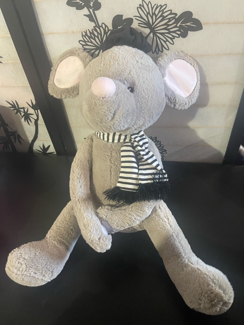Monsieur LeSqueak Baby Aspen Gray Mouse Plush French Scarf Hat 19” Super Soft